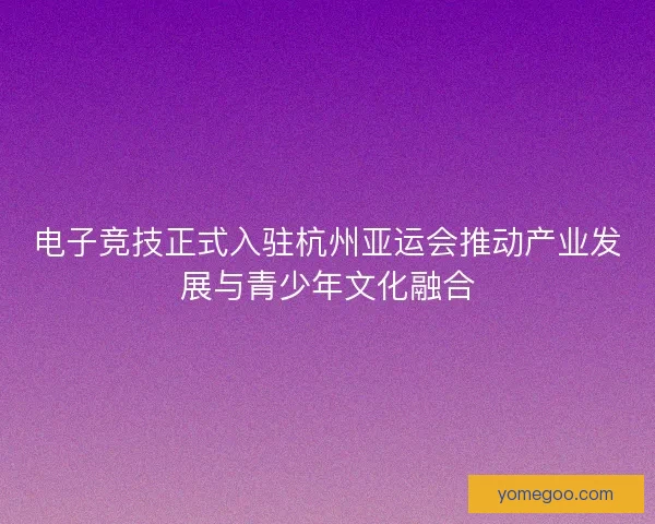 电子竞技正式入驻杭州亚运会推动产业发展与青少年文化融合